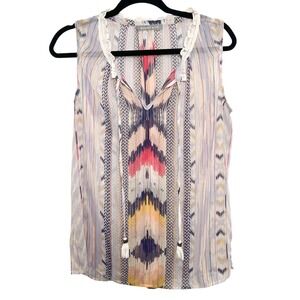 Daniel Rainn‎ Womens Sleeveless Semi Sheer Blouse Top Multicolor Boho Size Large